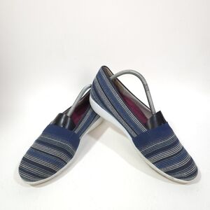 Munro Bonita Espadrille Flats Blue Striped Canvas Slip On Comfort Size 8.5